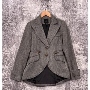 Smythe Tweed Blazer 4 Womens Gray Wool Herringbone Leather Elbow Patch Jacket
